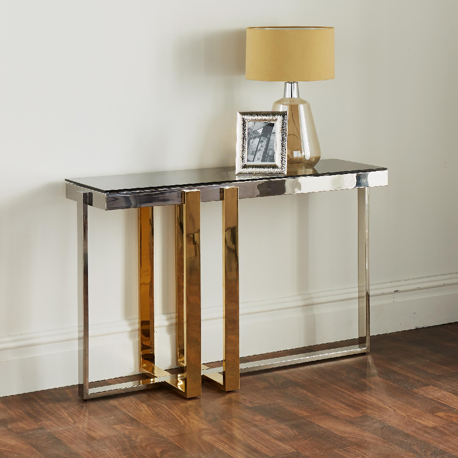 Nexus Gold & Silver Glass Console Table