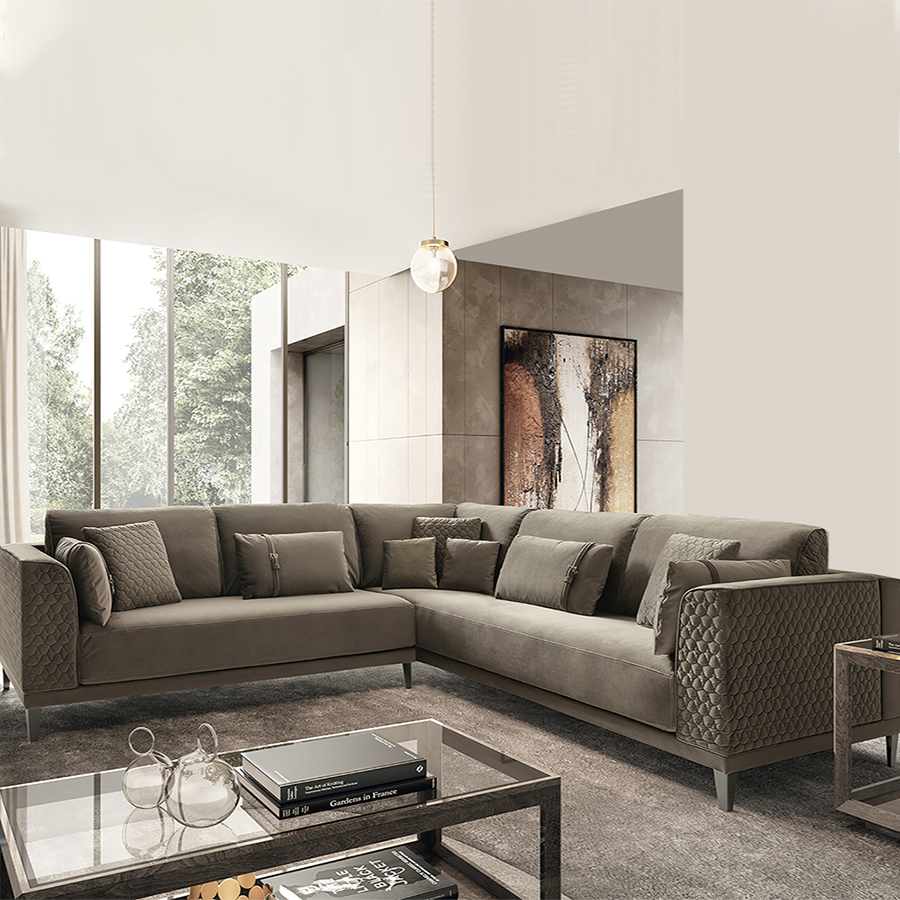 Manera Quilted & Plain Velvet 2.8m x 2.5m Corner Sofa