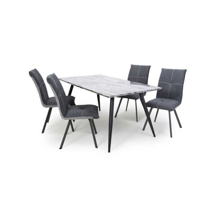 Avril Ardel Grey Marble 5 Piece Dining Table Set - Dark Grey Chairs