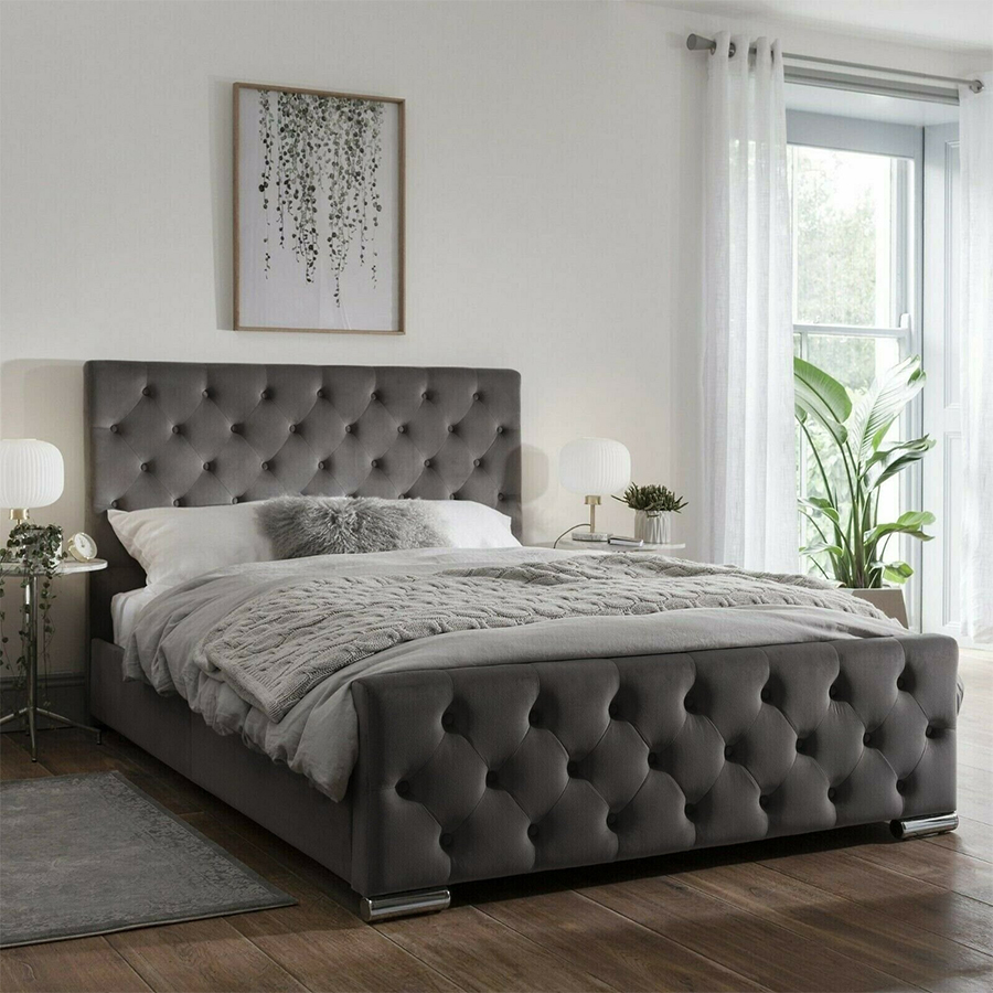 Tryfan 3ft Plush Steel Velvet Buttoned Bed